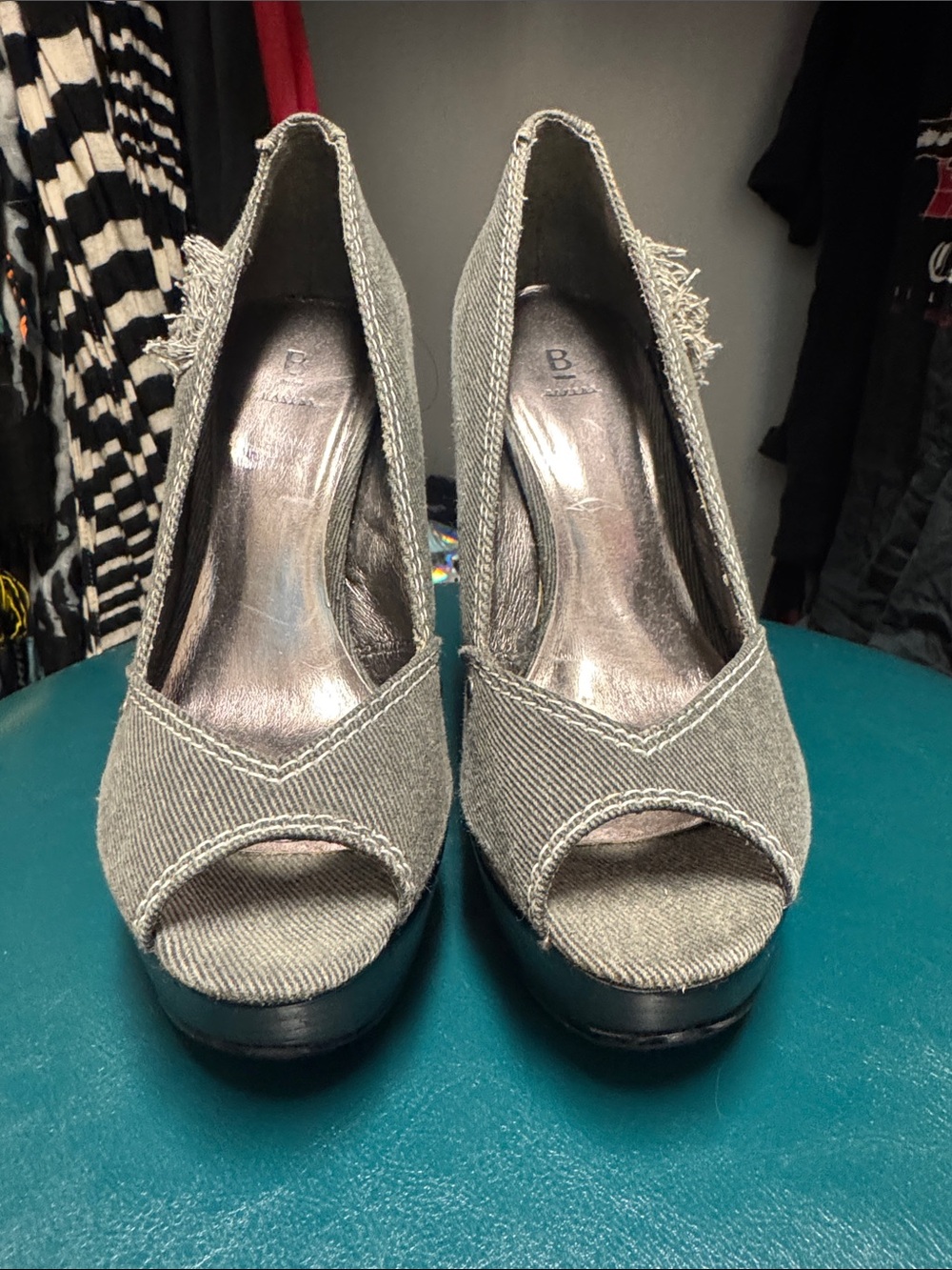 Bakers Gray Peep-Toe Platform Heels